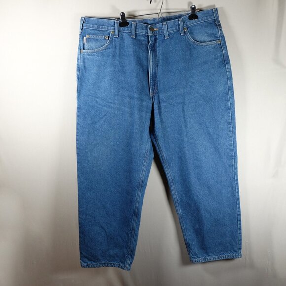 Carhartt Flannel Lined Pants Mens 42x29 Relaxed Twill Denim Outdoor Utility - Picture 2 of 8